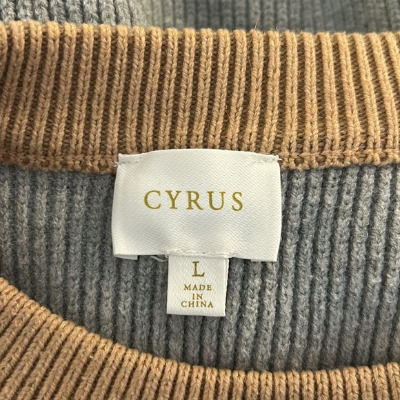 Cyrus Gray White & Tan Color Block Long Sleeve Crewneck Sweater Size Large - Picture 4 of 5